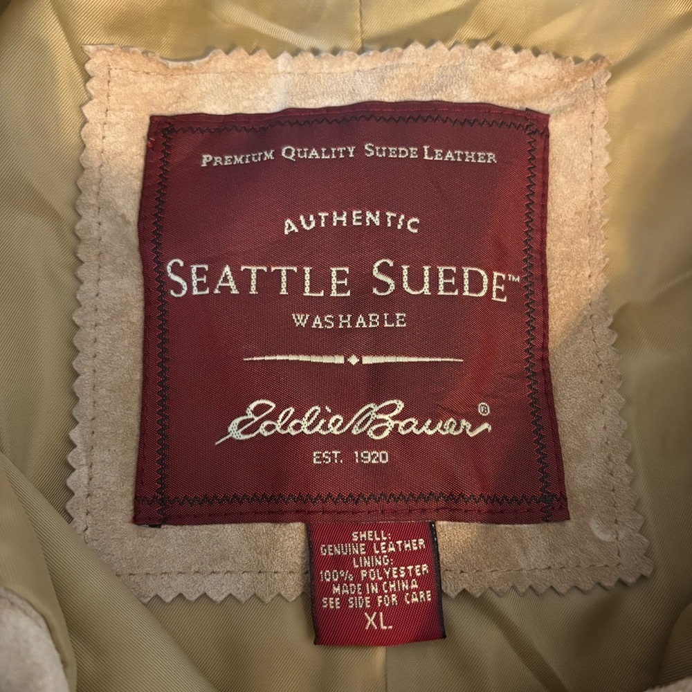 EUC VTG. Eddie Bauer Seattle Suede washable leather jacket in tan | Sz XL - Picture 10 of 12